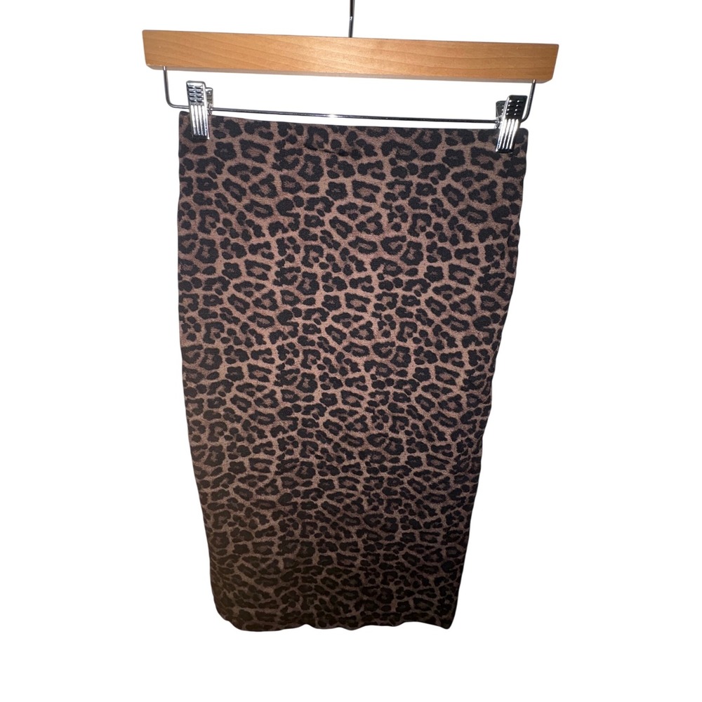 H&M Leopard Print‎ Midi Skirt Women's Small Brown & Black Stretch Knit